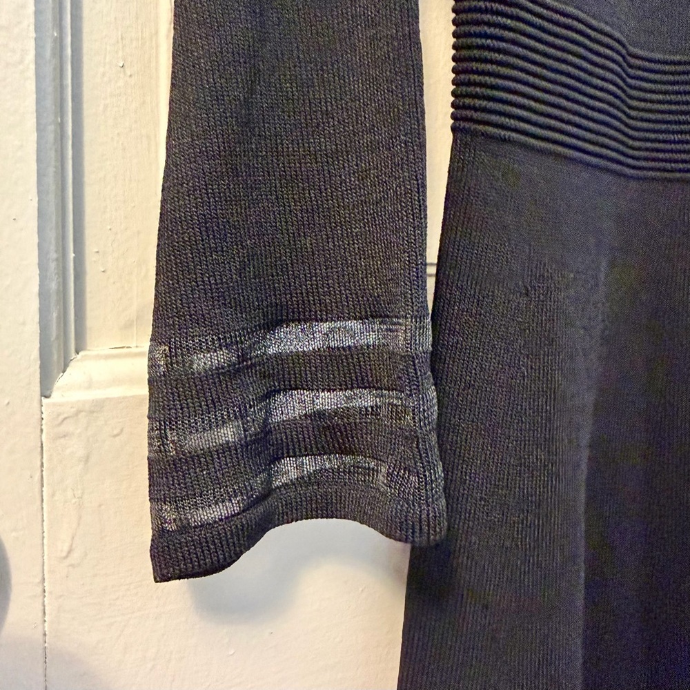 Calvin Klein Black Illusion-Stripe Fit & Flare Knit Dress, Size M - Picture 4 of 7